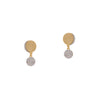 Eclipse Drops: A pair of 14K yellow gold earrings with diamond-encrusted drop shapes.