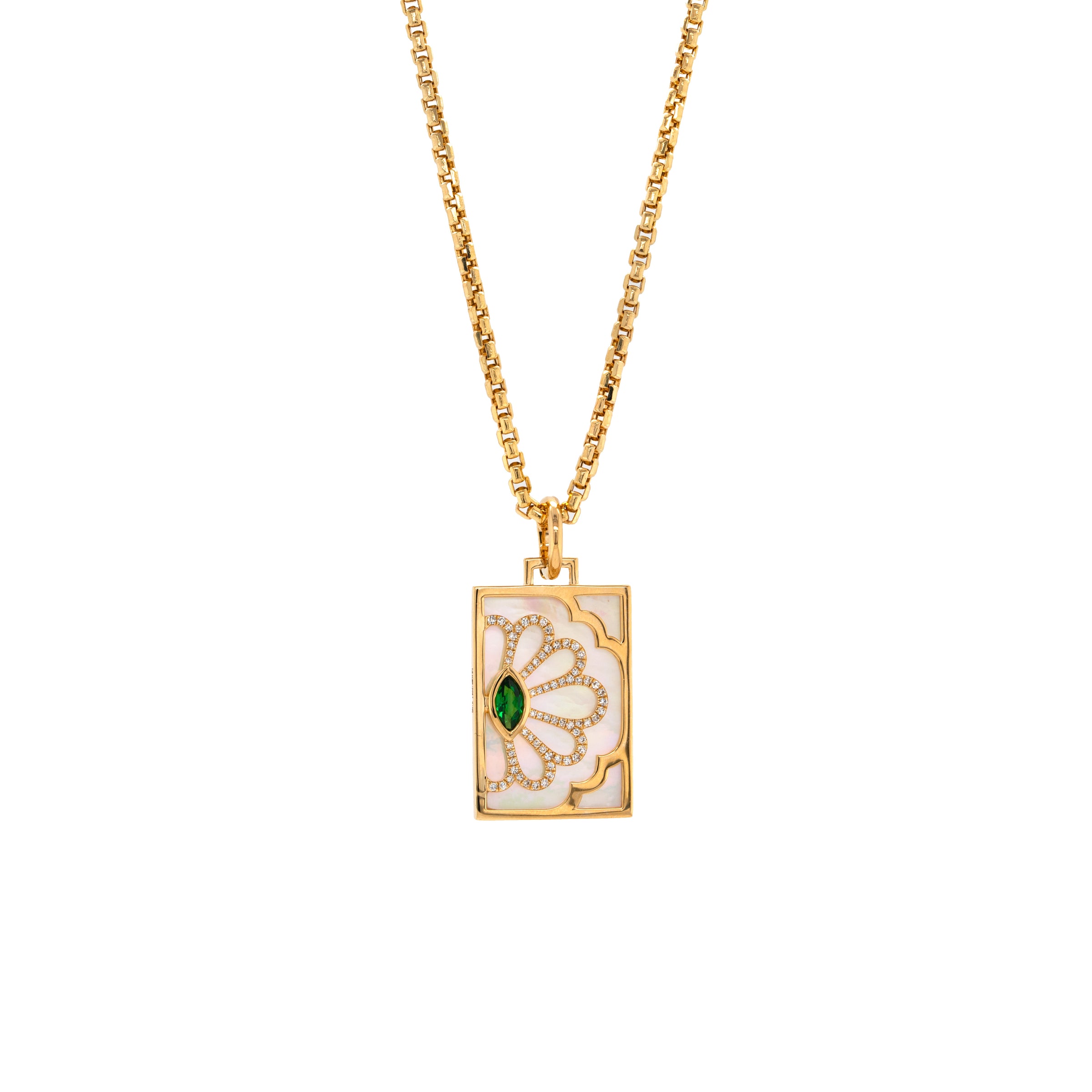 TSAVORITE FLORAL EVIL EYE DOG TAG