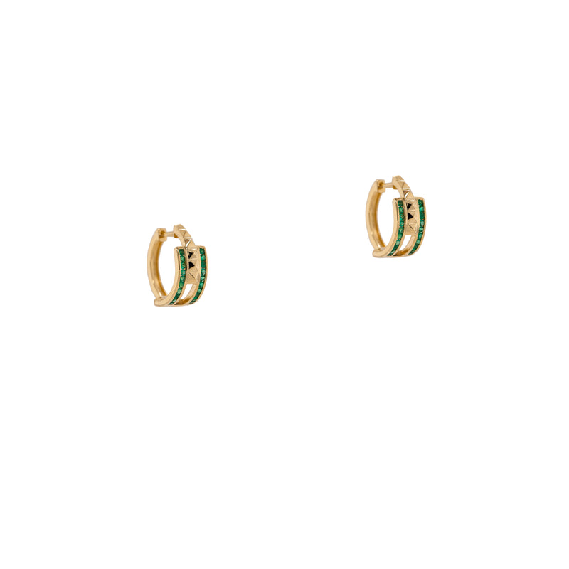 Emerald Double Prism Rock Huggies: 14K Gold with emerald huggie earrings