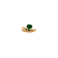front view of 14K gold ring with a green gemstone, Floating Tsavorite Ring, on a white background