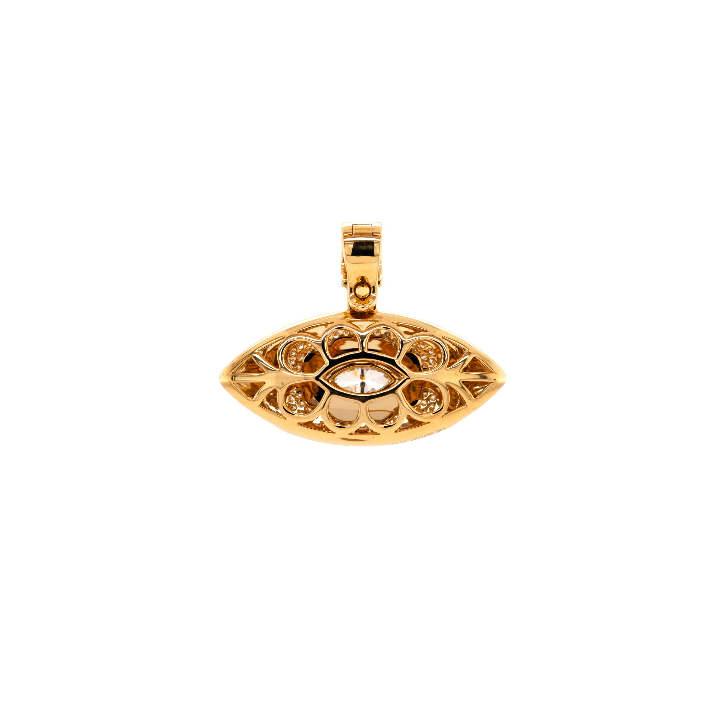 Back of Floral_Evil_Eye_Amulet, 14K gold pendant in white background