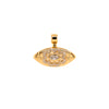 Front View of Floral Evil Eye Amulet, 14K Gold pendant with floral design on a white background