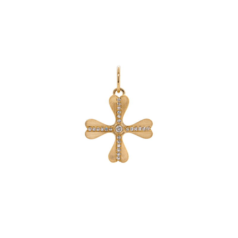 Floral Pendant: A gold floral pendant with a diamond-encrusted center