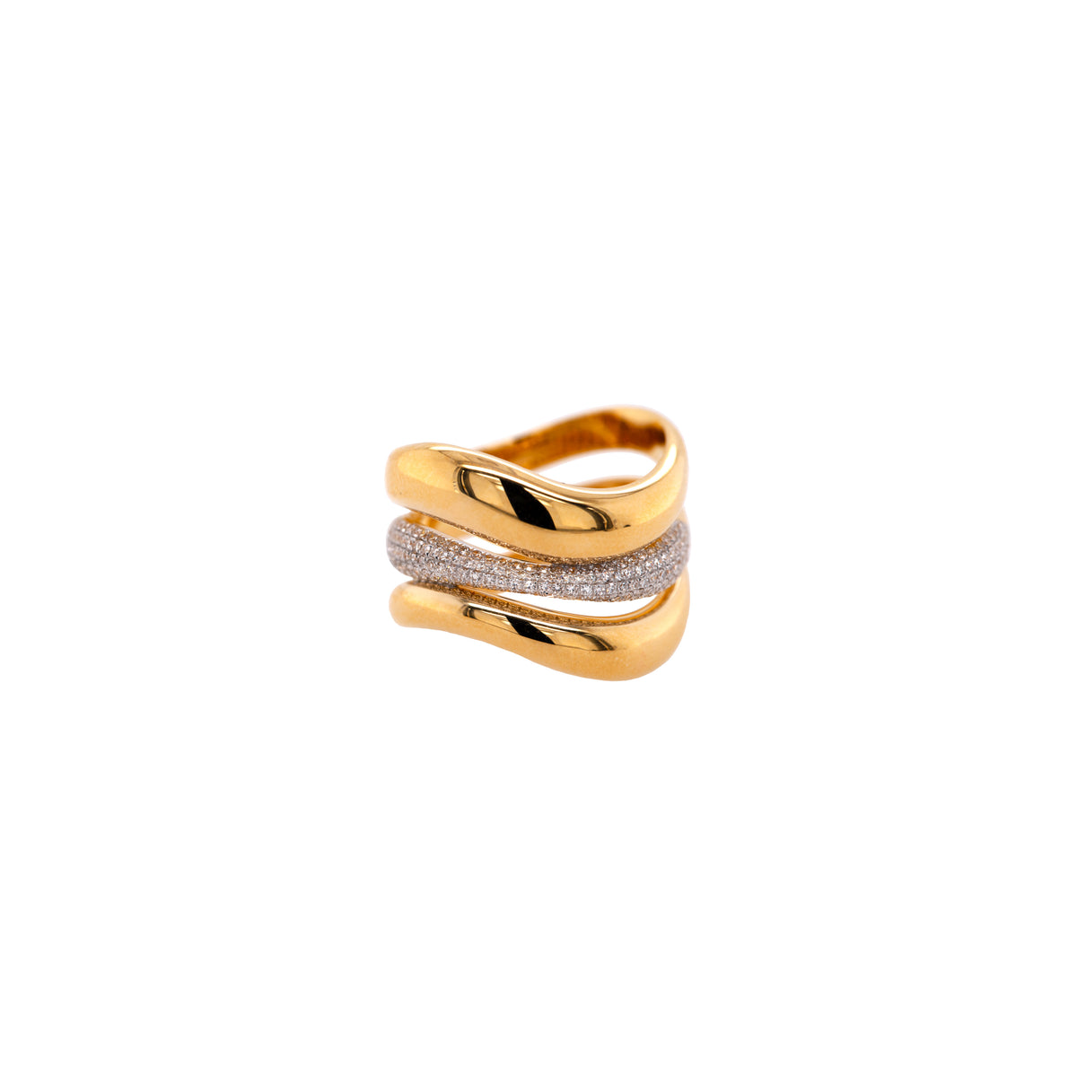Forever Ring, wavy diamond 14K gold ring with a white background