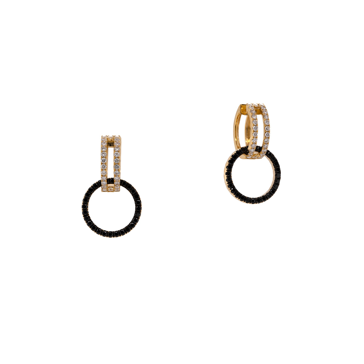 LUXE OPEN BAR DIAMOND HUGGIES w/ LUXE REVERSIBLE WHITE & BLACK DIAMOND ROUND EARRING EXTENSIONS
