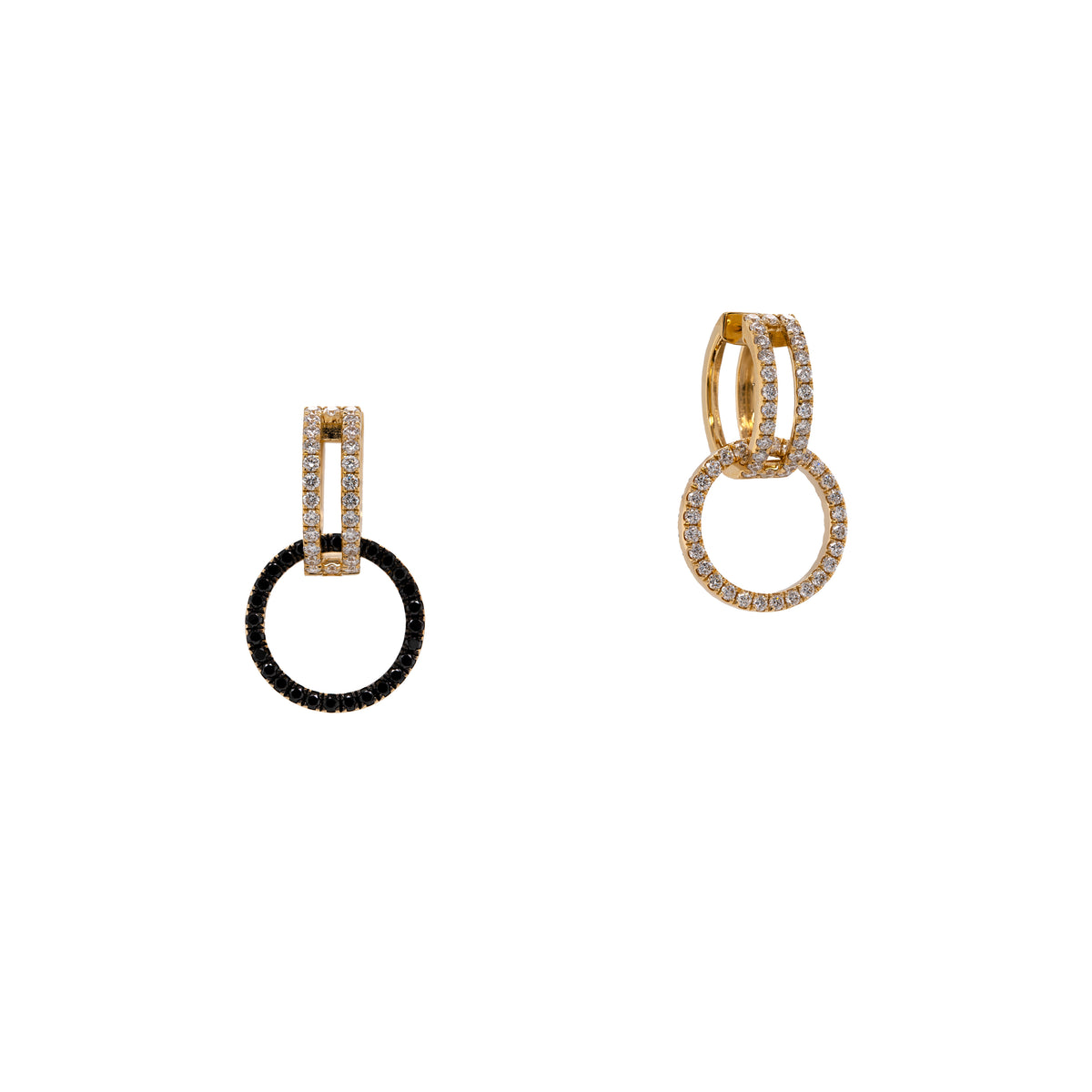 LUXE OPEN BAR DIAMOND HUGGIES w/ LUXE REVERSIBLE WHITE & BLACK DIAMOND ROUND EARRING EXTENSIONS