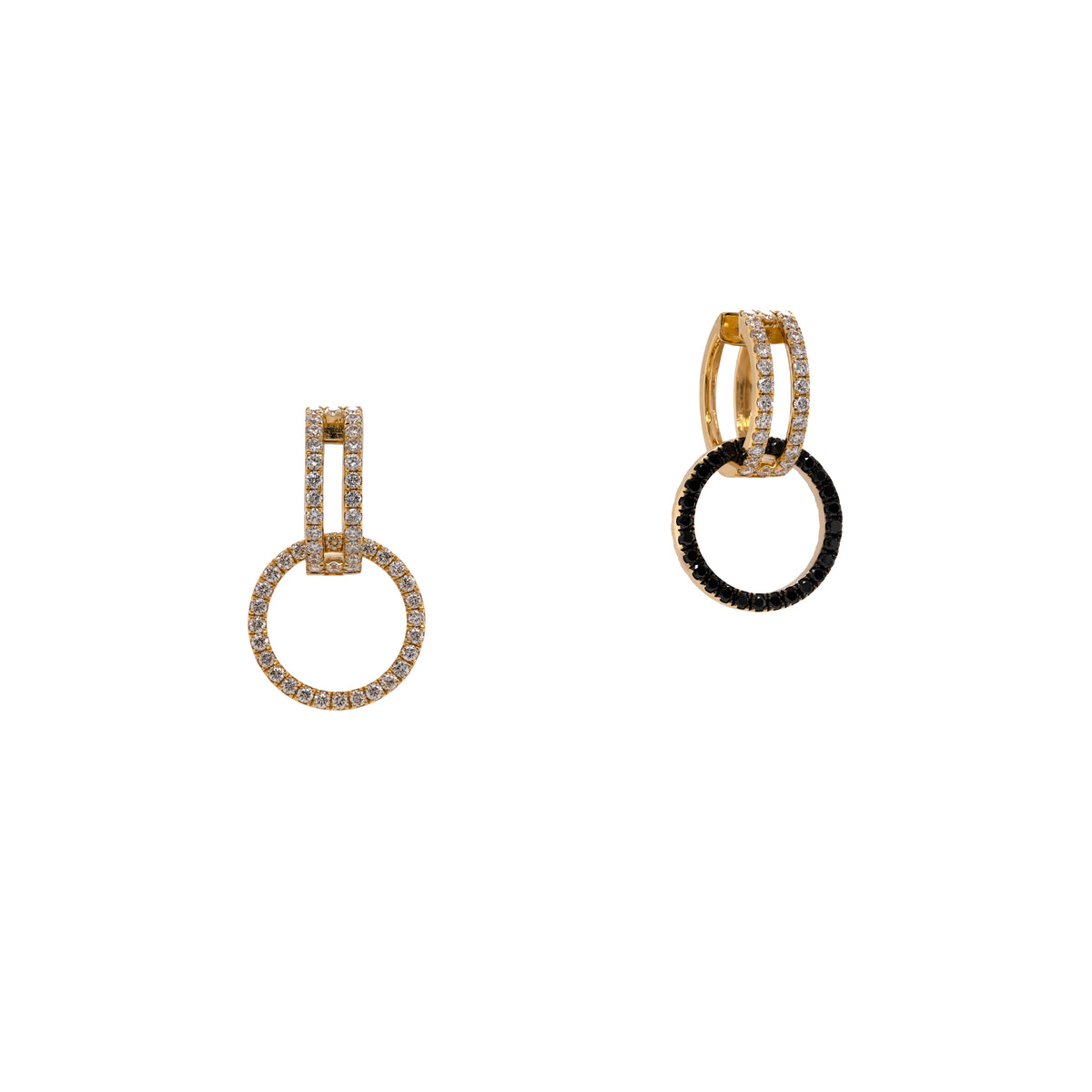 LUXE OPEN BAR DIAMOND HUGGIES w/ LUXE REVERSIBLE WHITE & BLACK DIAMOND ROUND EARRING EXTENSIONS