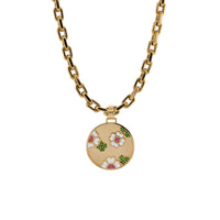 Garden Medallion Chubby Diamond Cut Necklace: A gold medallion with a floral garden pattern on a Chubby Diamond Cut chain.