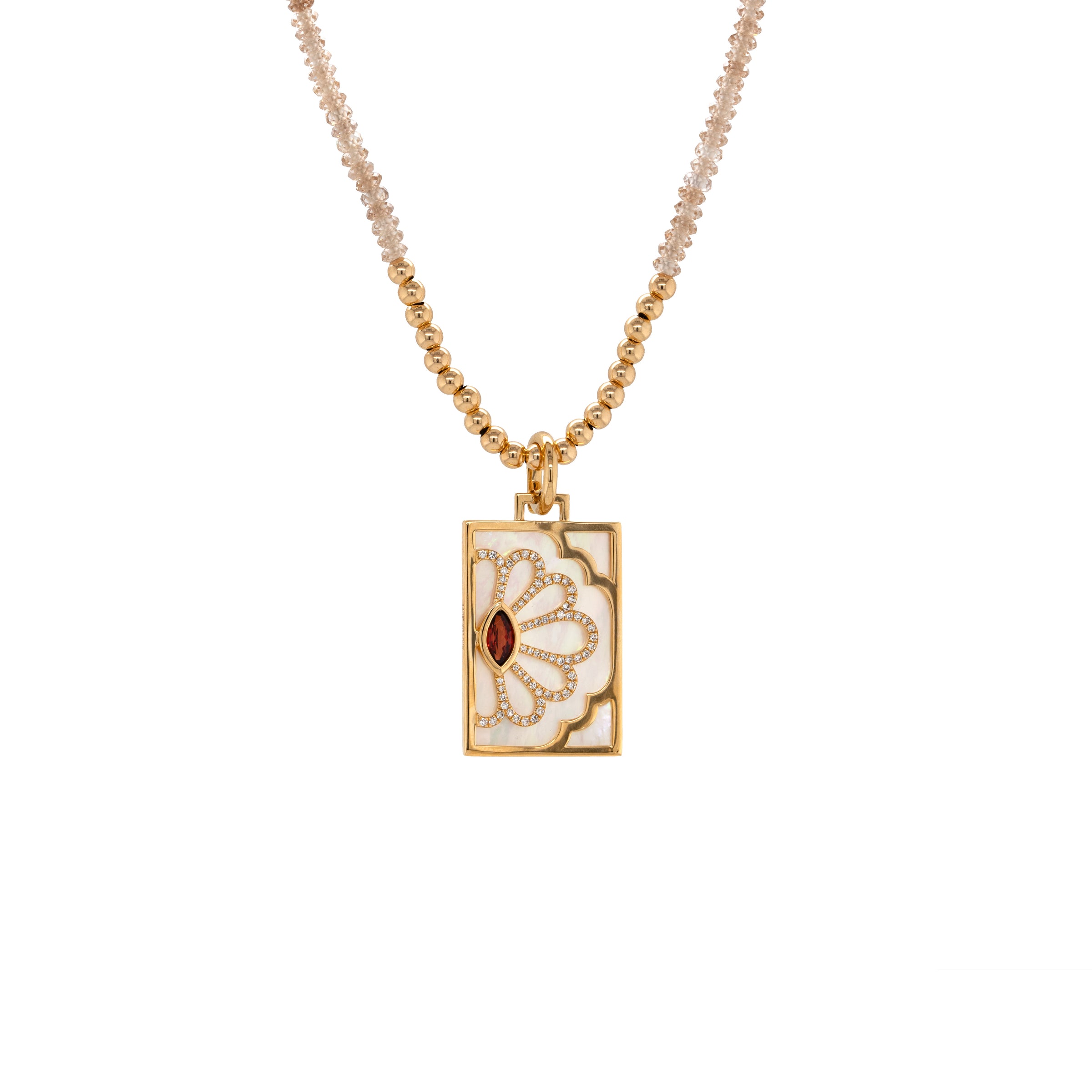 GARNET FLORAL EVIL EYE DOG TAG