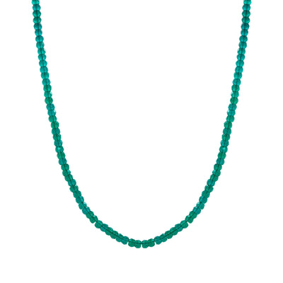Green Onyx 3mm Necklace: Teal beaded necklace on a white background