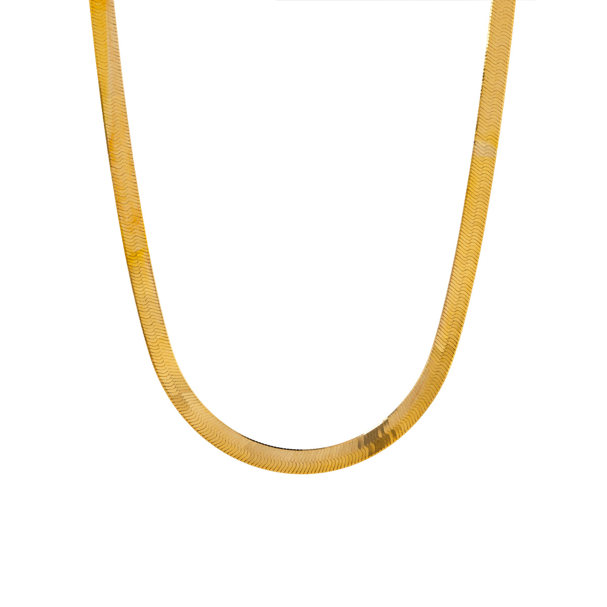 A 16-inch 14K gold herringbone choker necklace with a lobster clasp fastening.