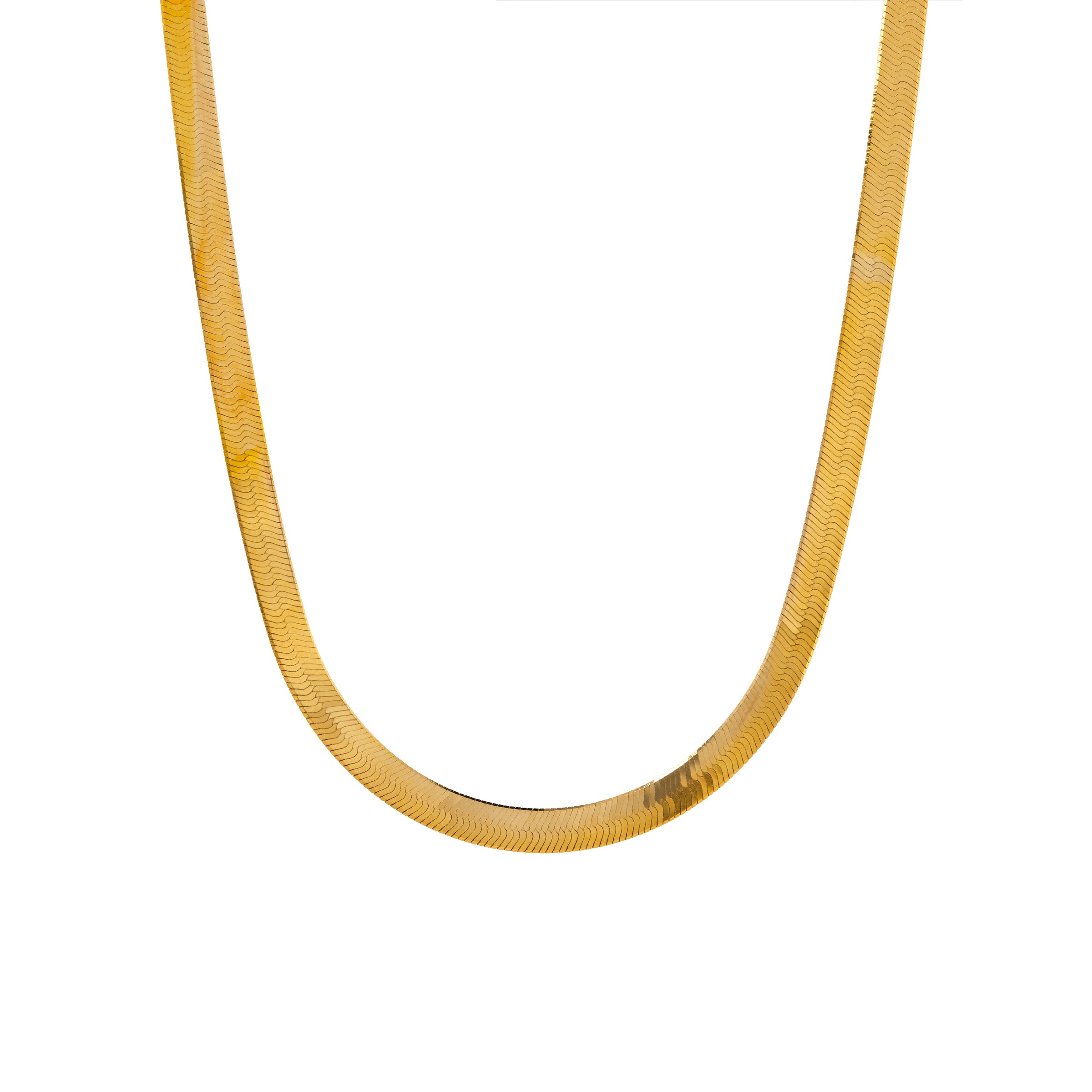A 16-inch 14K gold herringbone choker necklace with a lobster clasp fastening.