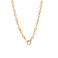 Horsebit Link Diamond Necklace, 14K Gold chain necklace with a small diamond clasp on a white background
