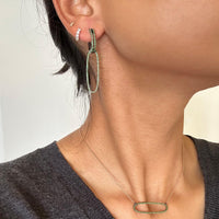 GREEN GARNET OPEN BAR HUGGIES w/ REVERSIBLE GREEN GARNET & BLACK SPINEL OVAL EARRING EXTENSIONS
