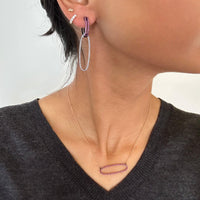 PINK SAPPHIRE OPEN BAR HUGGIES w/ REVERSIBLE PINK SAPPHIRE & WHITE SAPPHIRE OVAL EARRING EXTENSIONS