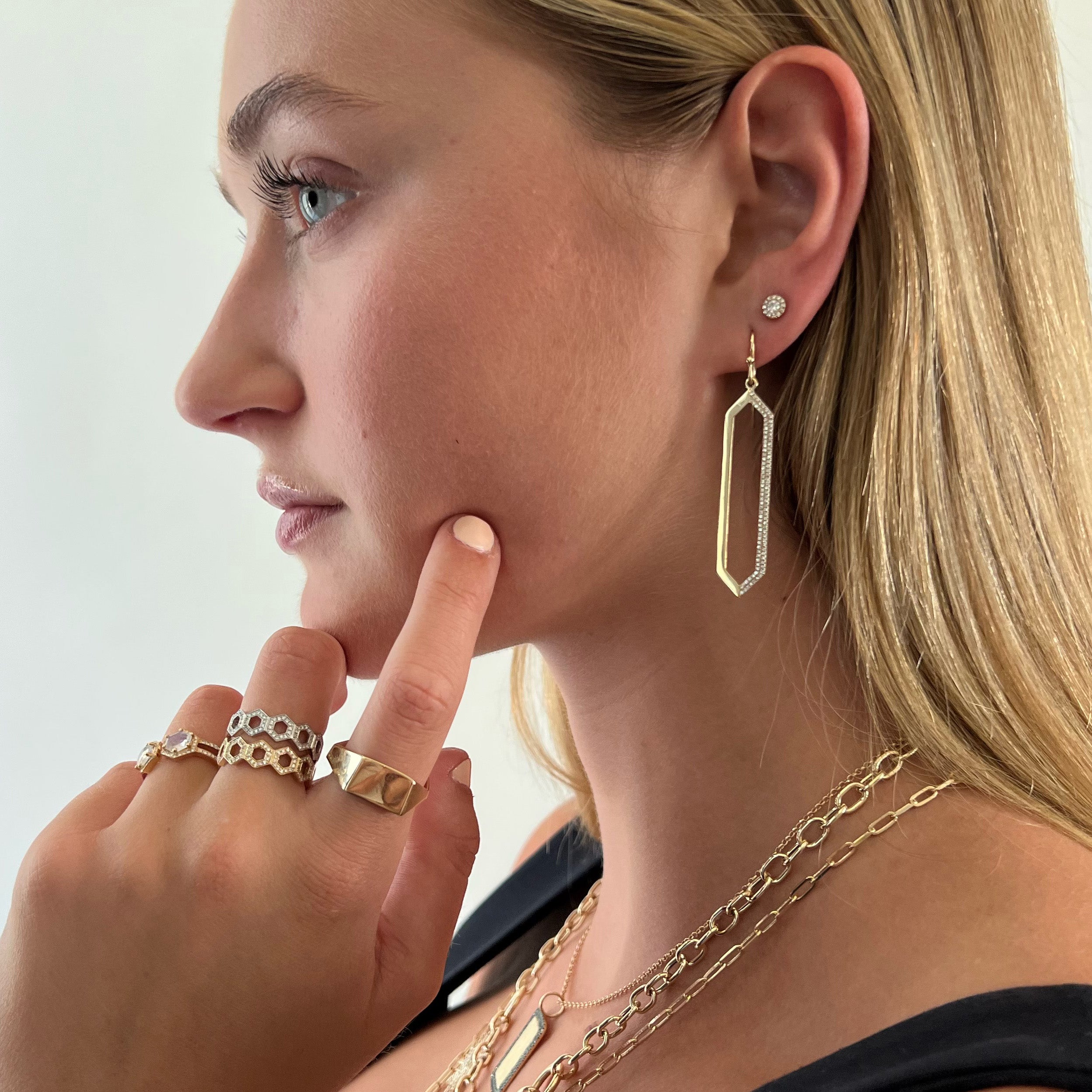 K18YG／PT850 ミラーカットチェーン ピアス | ete bijoux