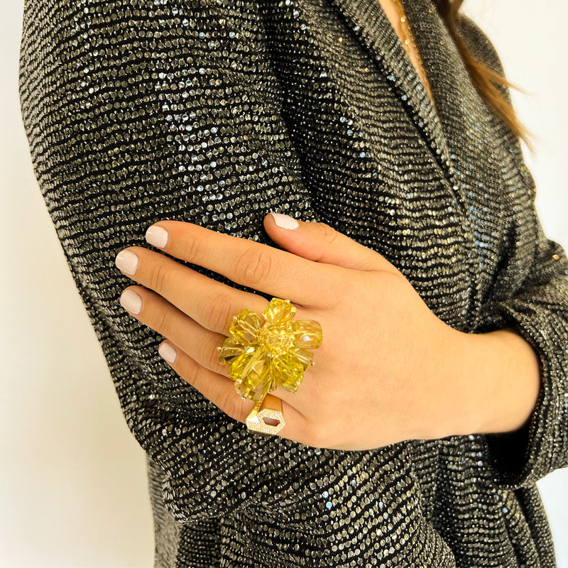 CITRINE POM POM RING