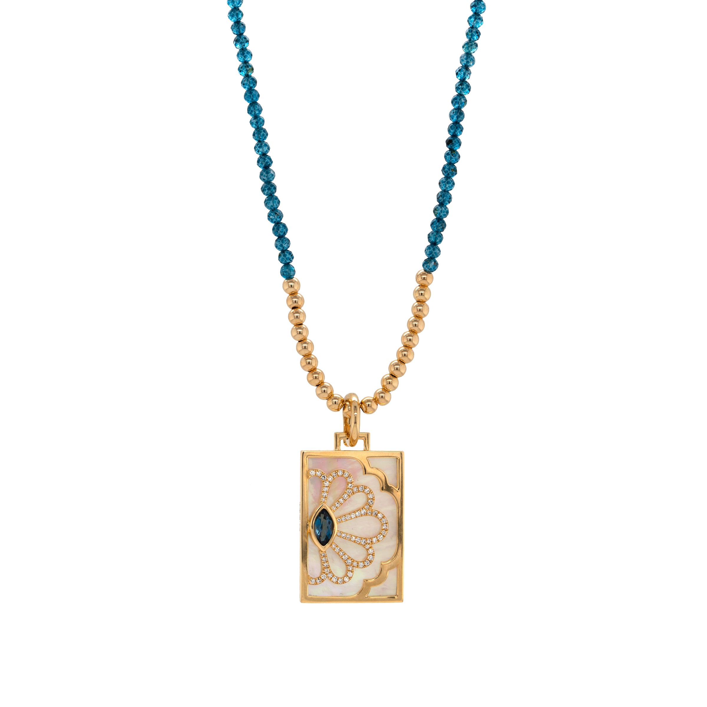 LONDON BLUE TOPAZ FLORAL EVIL EYE DOG TAG