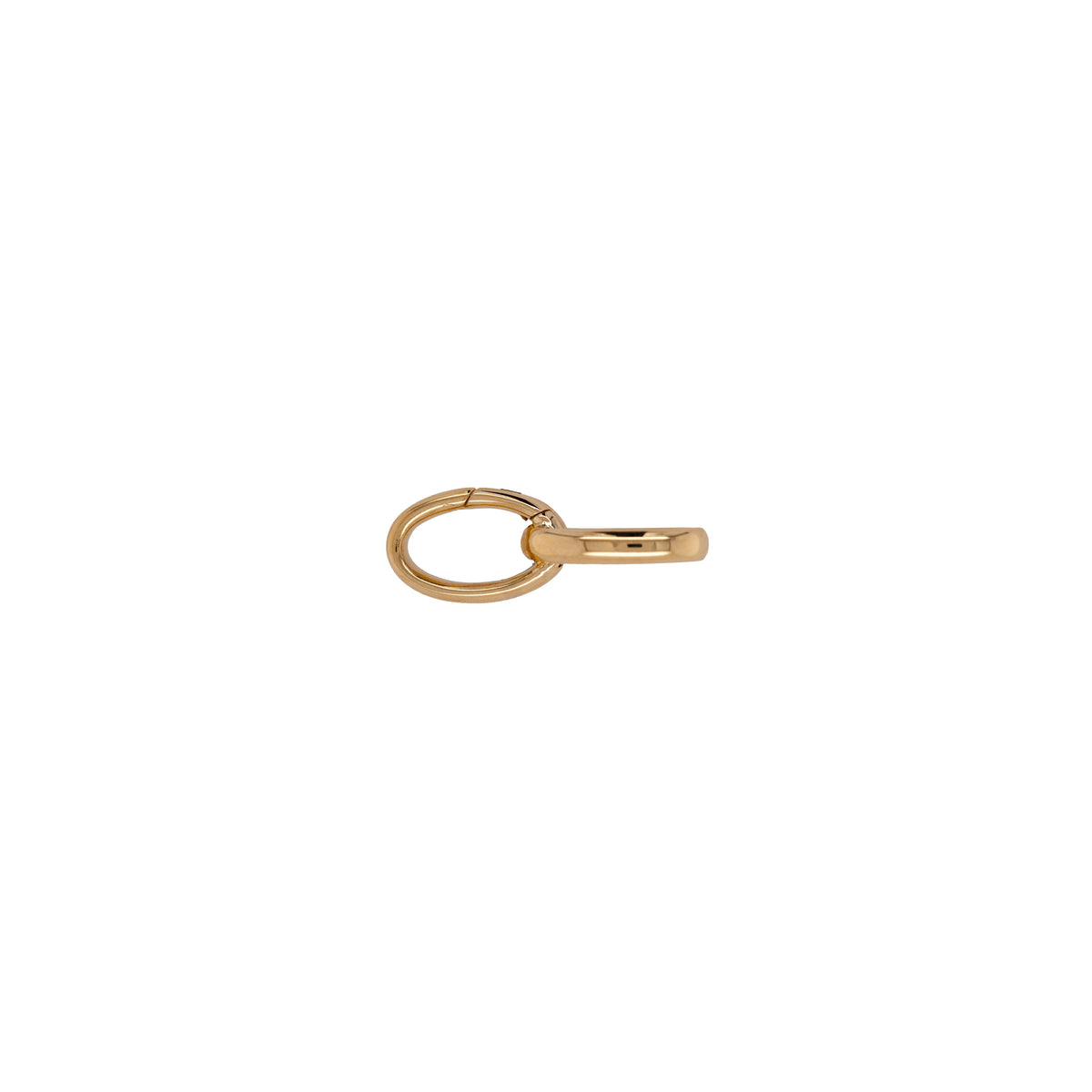 Left side up of the Large Oval Double-linked Charm clasp, a 14K gold large oval double-link charm clasp.