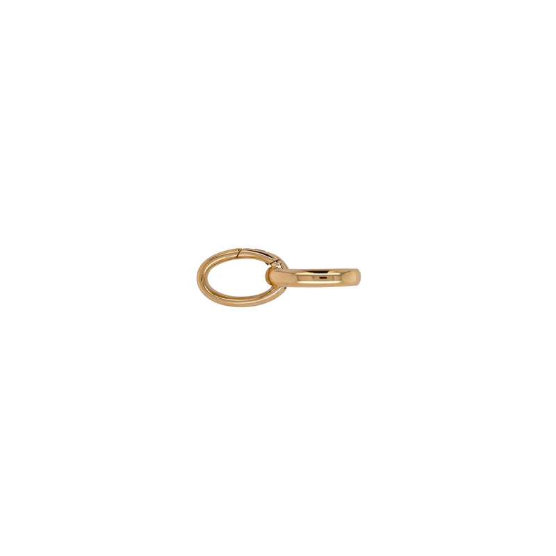 Left side up of the Large Oval Double-linked Charm clasp, a 14K gold large oval double-link charm clasp.