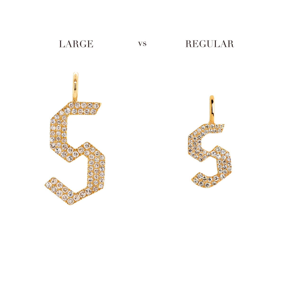 Comparison of the "s" Large White Diamond Alphabet Pendant and "s" Small White Diamond Alphabet Pendant