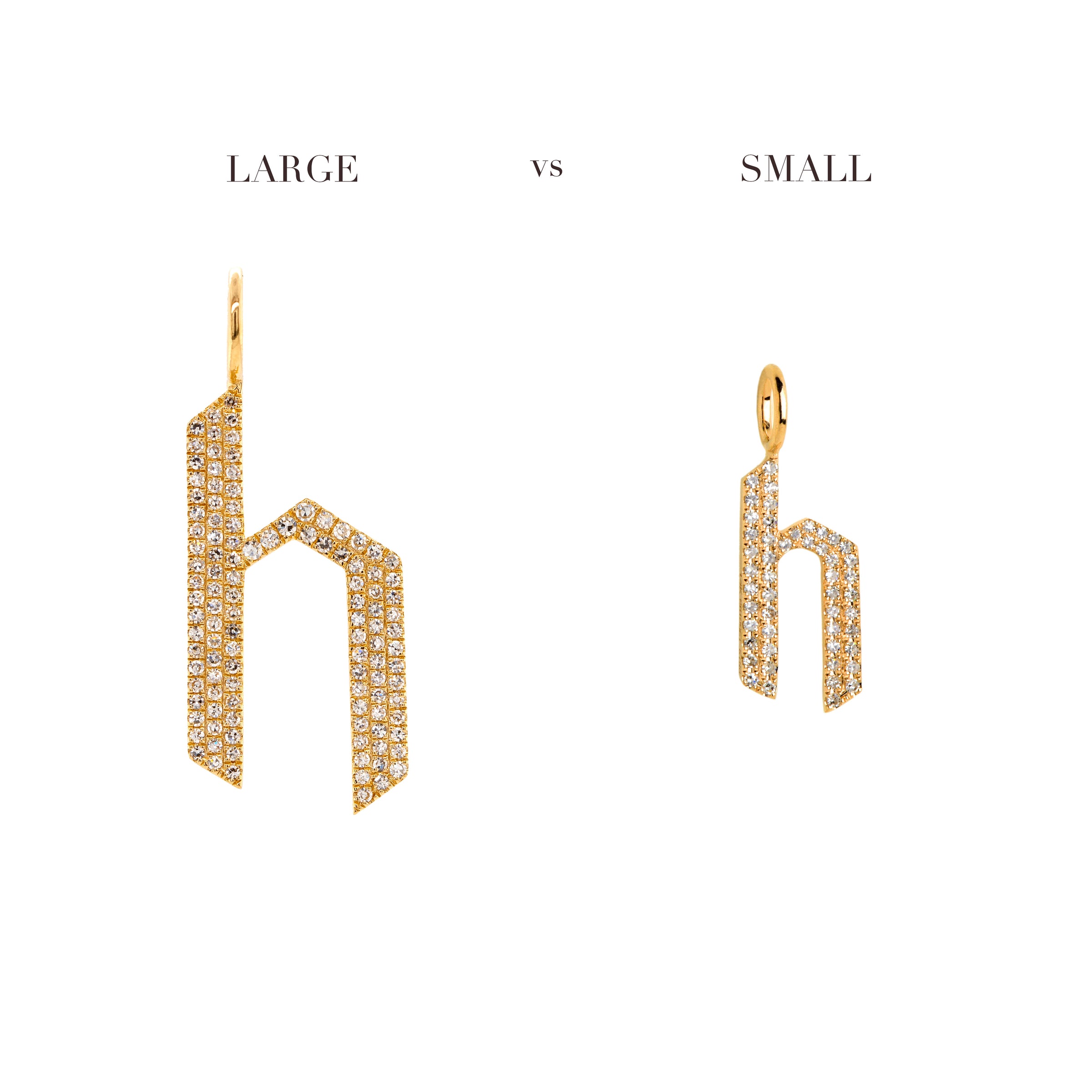 Comparison of the "h" Large White Diamond Alphabet Pendant and "h" Small White Diamond Alphabet Pendant