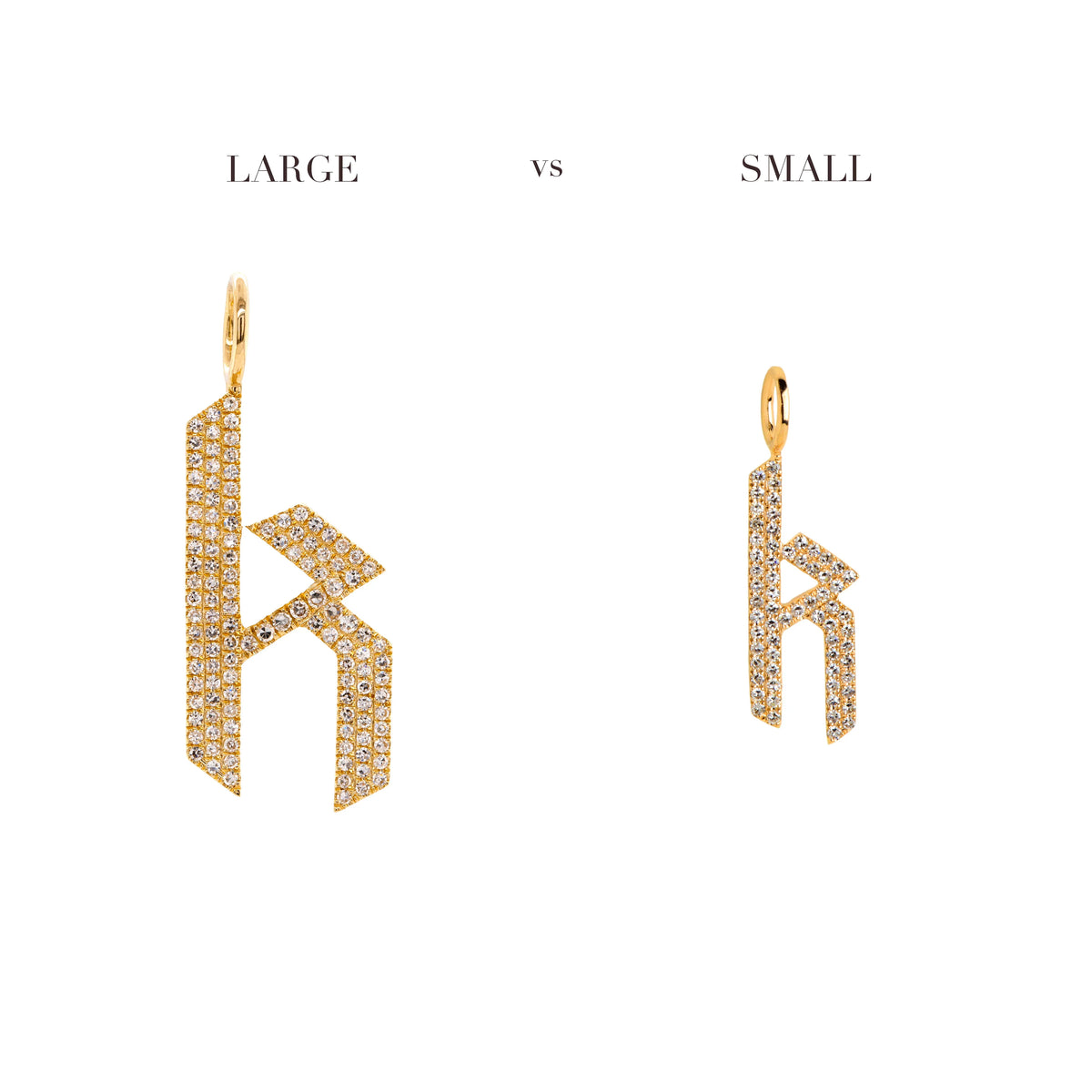 Comparison of the "k" Large White Diamond Alphabet Pendant and "k" Small White Diamond Alphabet Pendant