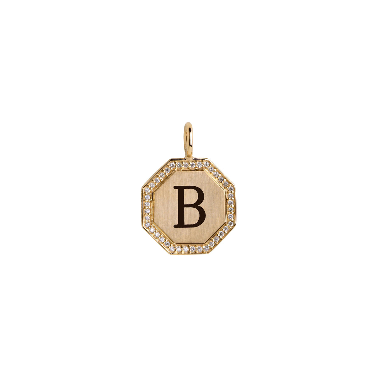 Lettter 'B' engraved in the center of the Yellow Gold Octagon Diamond Pendant