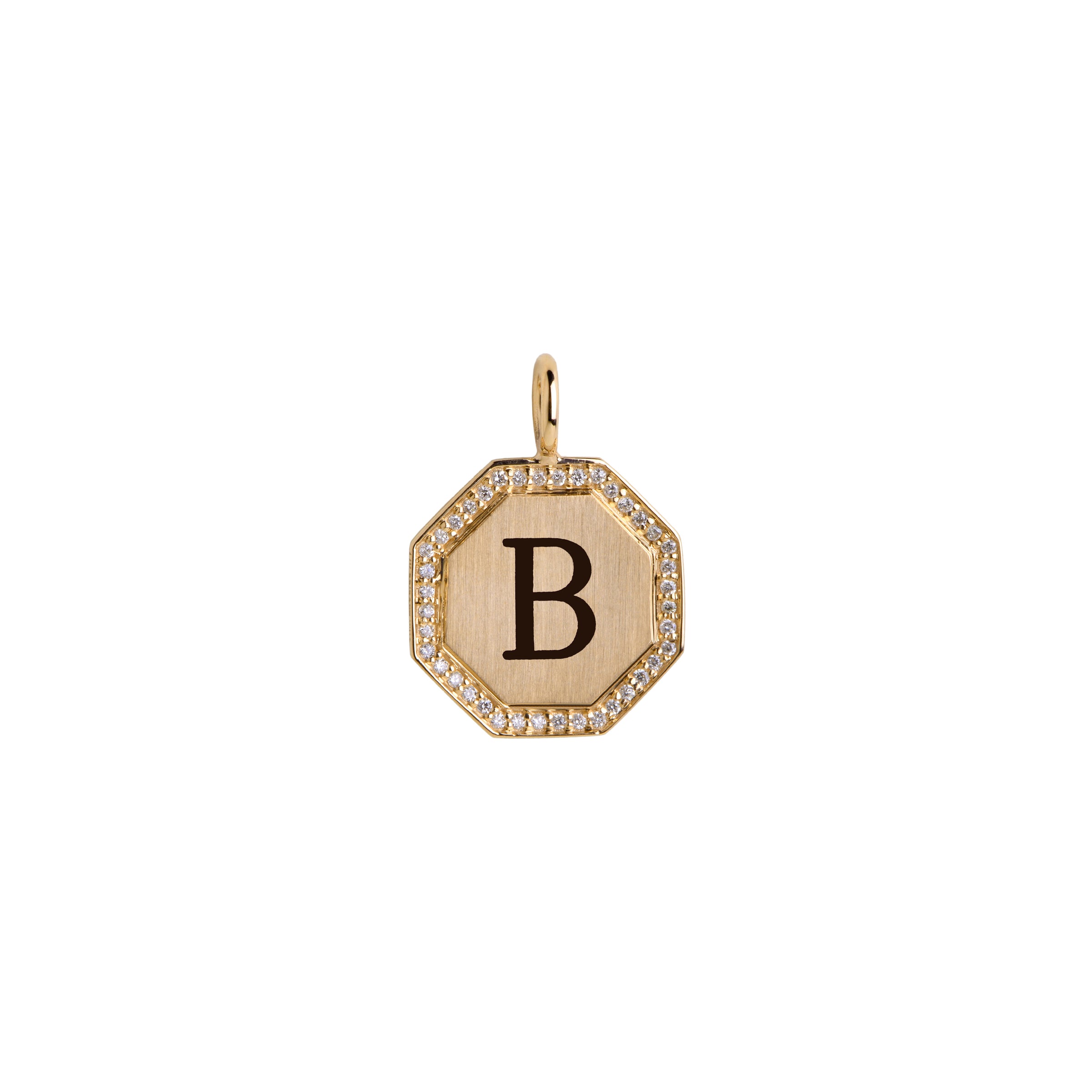 Lettter 'B' engraved in the center of the Yellow Gold Octagon Diamond Pendant