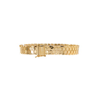 Liquid Prism Bracelet: A 14K gold bracelet with a geometric honeycomb pattern, featuring a box clasp fastening.