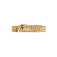 Liquid Prism Bracelet: A 14K gold bracelet with a geometric honeycomb pattern, featuring a box clasp fastening.