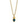 London Blue Topaz Teardrop Necklace, 14K Gold box chain necklace with a teardrop-shaped blue gemstone pendant on a white background