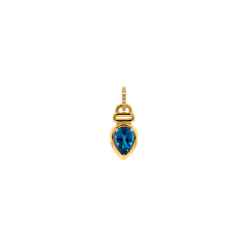 London Blue Topaz Teardrop Pendant, a teardrop-shaped blue gemstone pendant on a white background