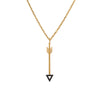 Lovestruck Necklace: A 14K yellow gold pendant necklace with a charm in the shape of an arrow pointing downwards, set against a white background.
