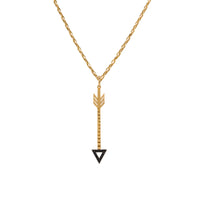 Lovestruck Necklace: A 14K yellow gold pendant necklace with a charm in the shape of an arrow pointing downwards, set against a white background.