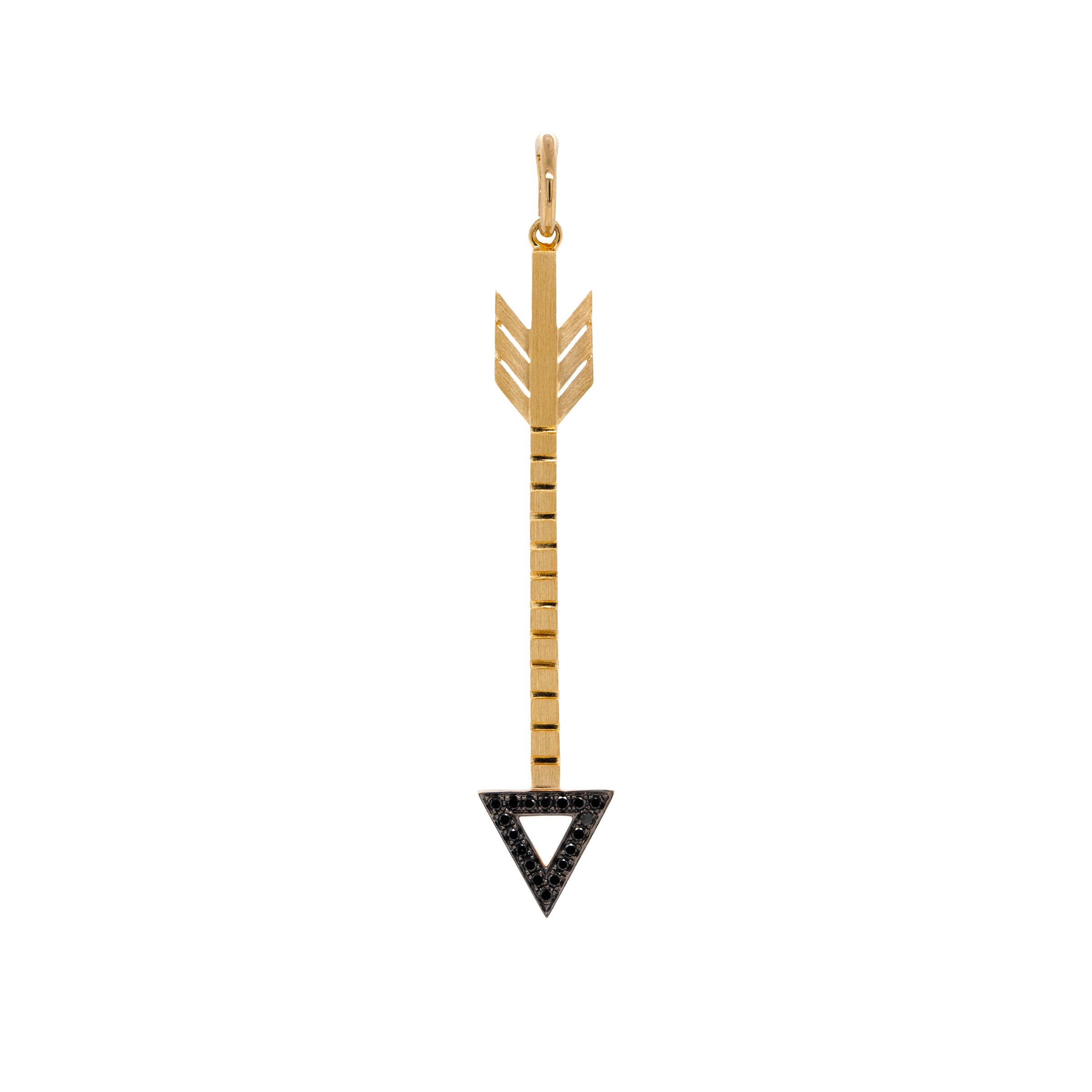 Lovestruck Pendan: A 14K yellow gold charm in the shape of an arrow pointing downwards, set against a white background.