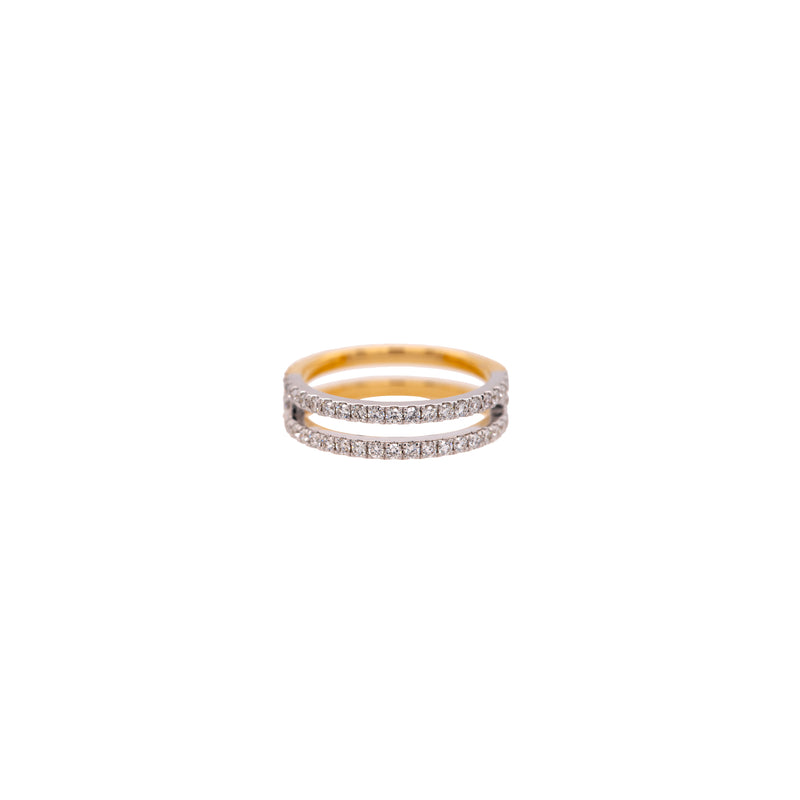white gold view of Luxe Open Bar Diamond Eternity Ring, half 14K yellow gold and 14K white gold, embedded with white diamonds ring