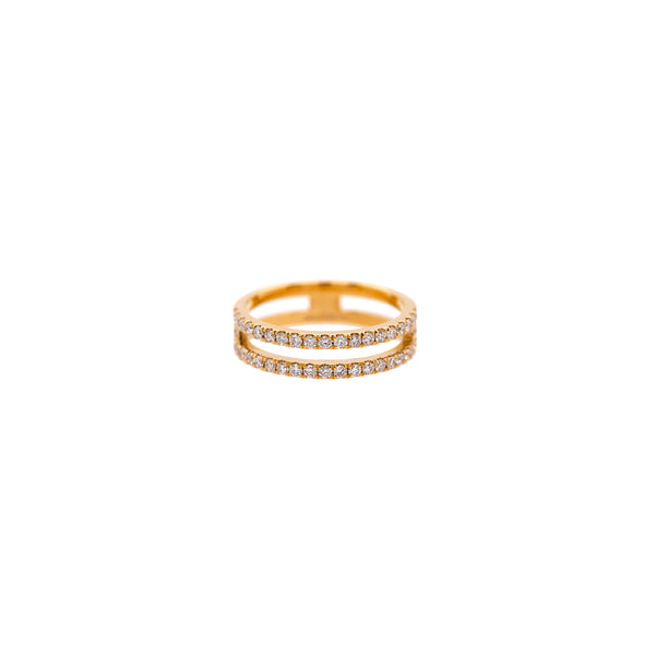 Luxe Open Bar Diamond Ring, 14K gold ring with embedded diamonds on a white background
