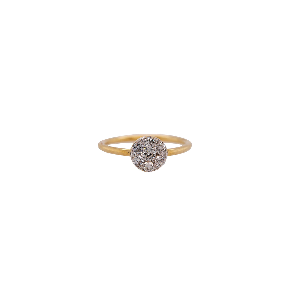 Medium Illusion Round Diamond Ring: 14K Gold ring with a round diamond on a white background