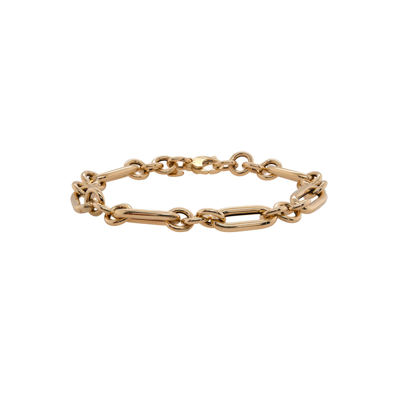 14K gold Medium Mixed Link Bracelet on a white background