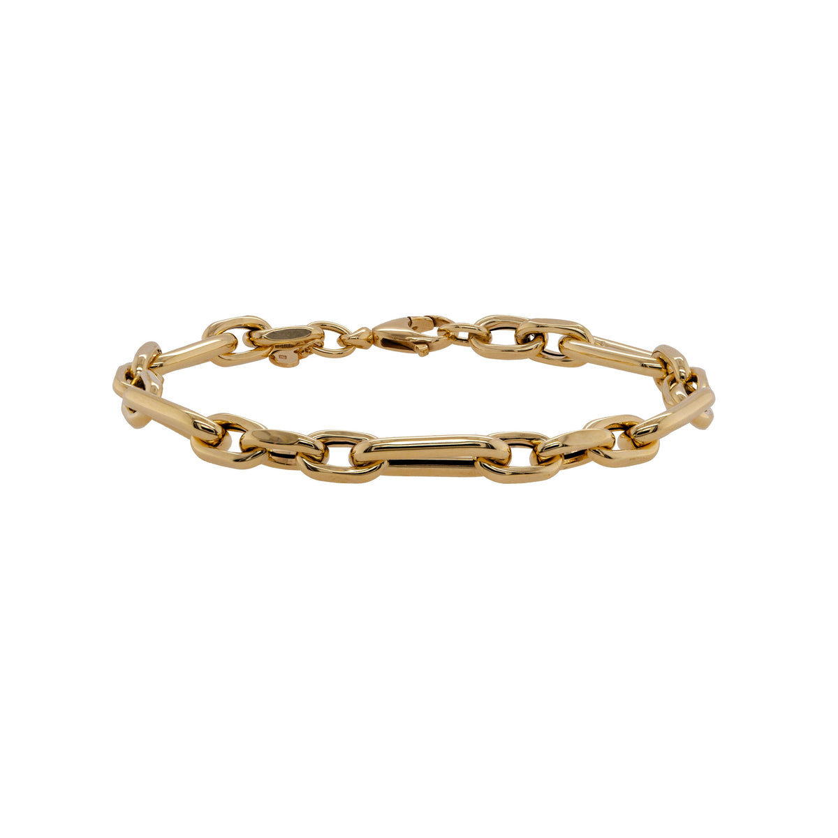 Medium Multi-Link Bracelet: 14K Gold mixed chain bracelet on a white background