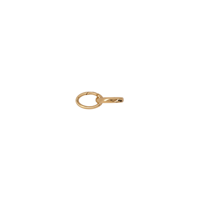 Left side up of the Medium Oval Double-linked Charm clasp, a 14K gold double-link charm clasp with a smooth finish on a white background.
