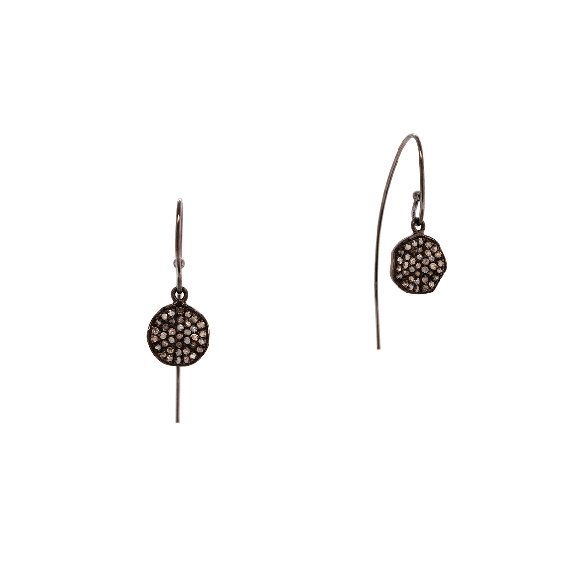 Mini Diamond Disc Earrings: a pair of Oxidized Silver earrings with  Champagne Diamonds 