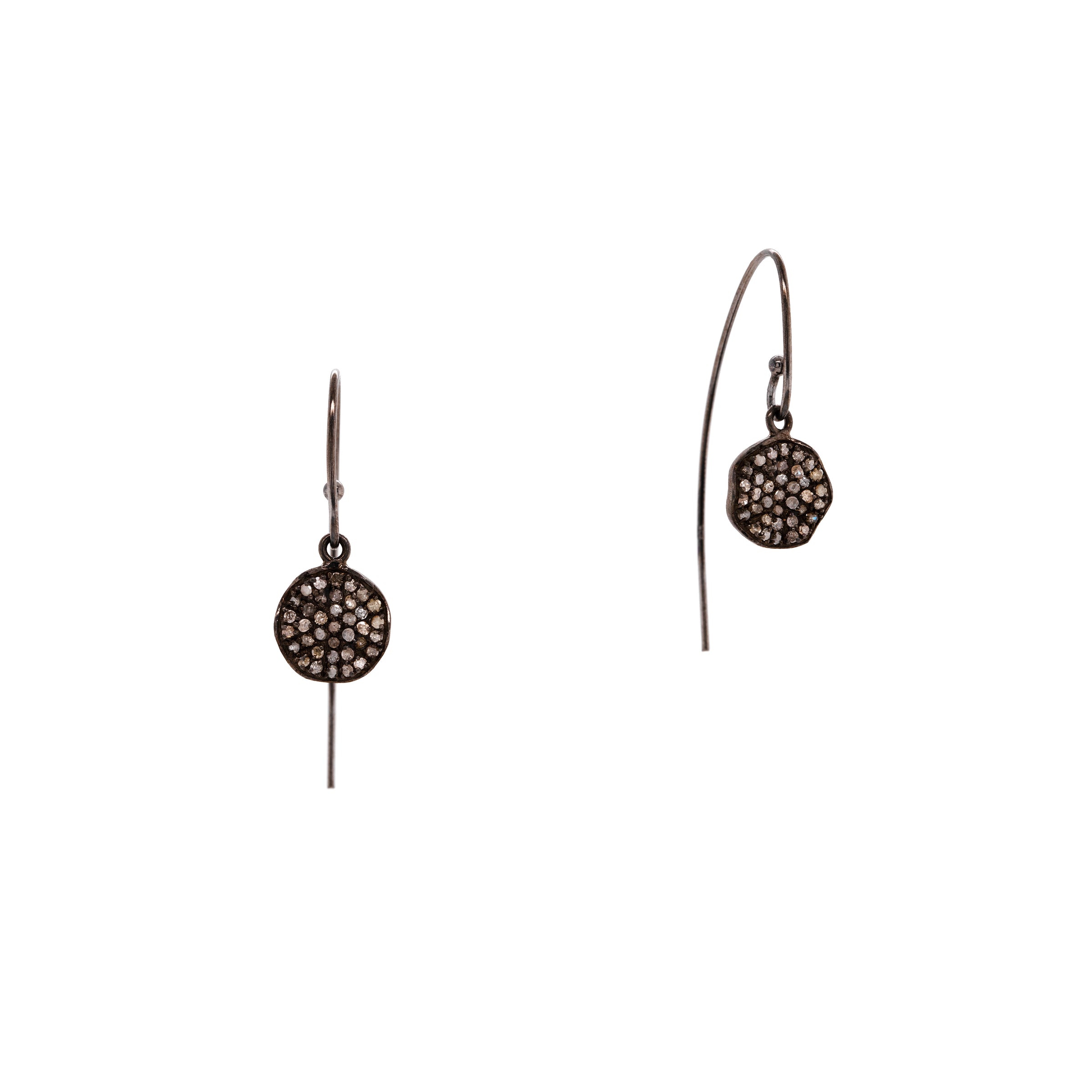 Mini Diamond Disc Earrings: a pair of Oxidized Silver earrings with  Champagne Diamonds 