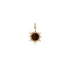 Mini Tiger's Eye Solstice Pendant: A 14K gold pendant featuring a Tiger's Eye gemstone surrounded by round diamonds