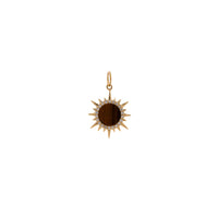 Mini Tiger's Eye Solstice Pendant: A 14K gold pendant featuring a Tiger's Eye gemstone surrounded by round diamonds