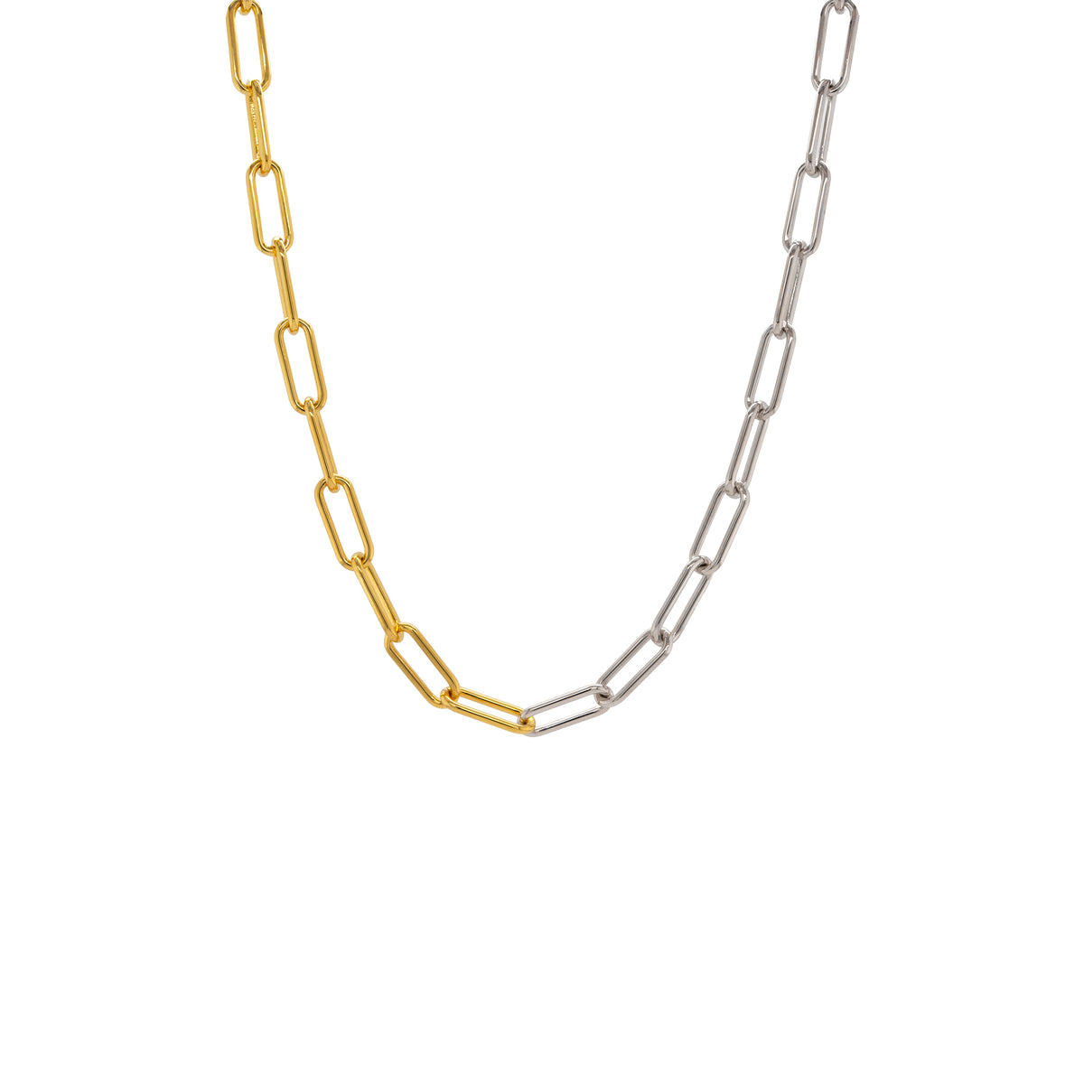 Two-tone gold and silver chain choker, Mixed Metal Timeless Choker, on a white background