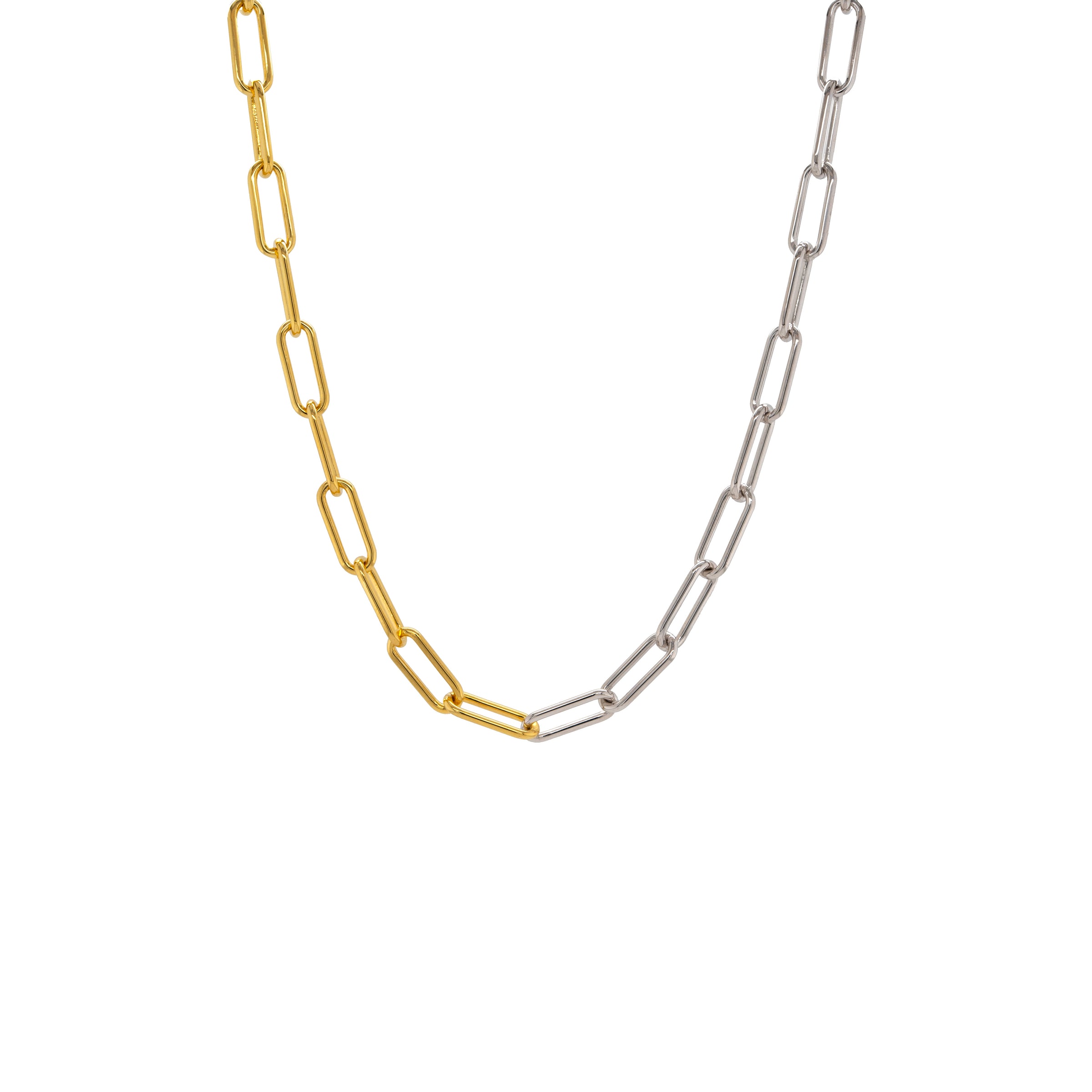 Two-tone gold and silver chain choker, Mixed Metal Timeless Choker, on a white background