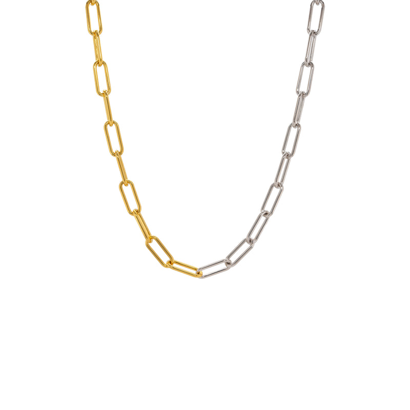 Two-tone gold and silver chain choker, Mixed Metal Timeless Choker, on a white background