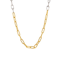 Two-tone Silver and Gold chain necklace, Mixed Metal Timeless Lariat, on a white background